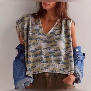 Camo V-Neck Women Top